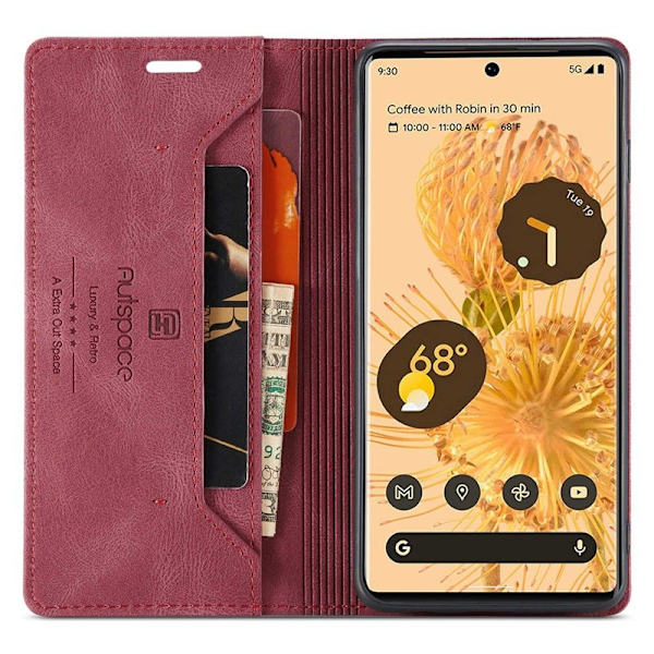 AUTSPACE A01 Plånboksfodral för Google Pixel 6 Pro Konstläder - Röd
