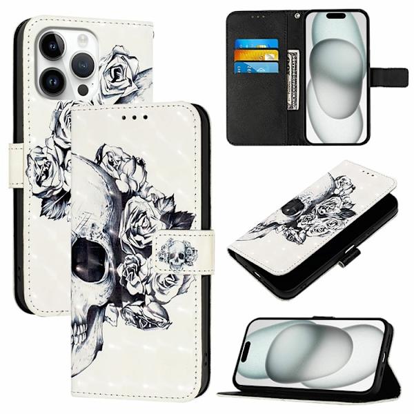 iPhone 16 Pro Plånboksfodral Printing Pattern Med Rem Vit