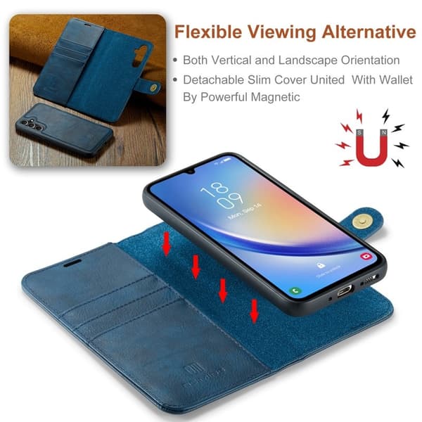 DG.MING Galaxy A34 5G Äkta Läder Plånboksfodral Detachable Magnet Blå