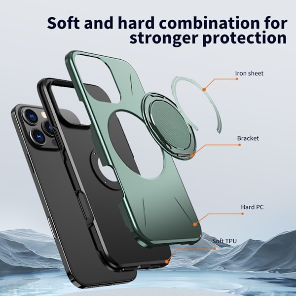 Mobilskal till iPhone 16 Pro MagSafe Rotating Kickstand TPU + PC Grön