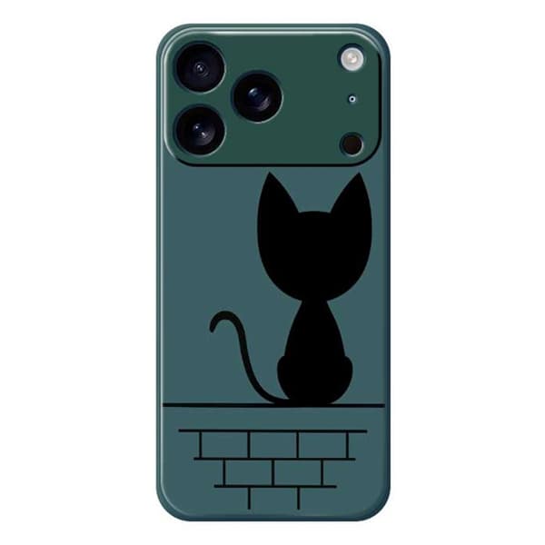 Mobilskal till iPhone 17 Pro Black Cat on the Wall - Grön Grön