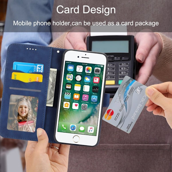 DIERFENG DF-03 Plånboksfodral för iPhone 7/8/SE 2020/2022 - Konstläder - Blå