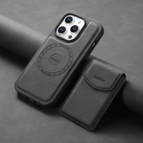 DENIOR D19 Mobilskal till iPhone 15 Pro Max Läder+PC+TPU Svart