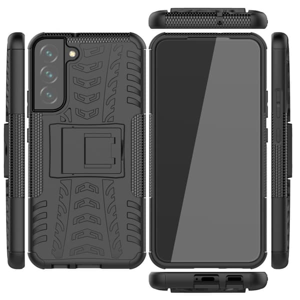 Tire Texture Kickstand -kuori Galaxy S22 Plus 5G - Musta Black