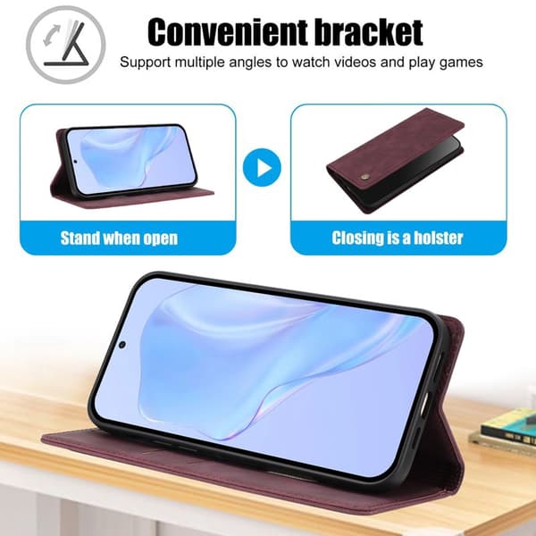 Plånboksfodral för Samsung Galaxy S26 Plus Konstläder RFID - Vinröd