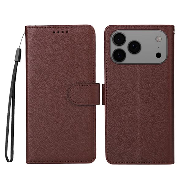 iPhone 17 Pro Max Plånboksfodral RFID Blocking med Handledsrem Brun