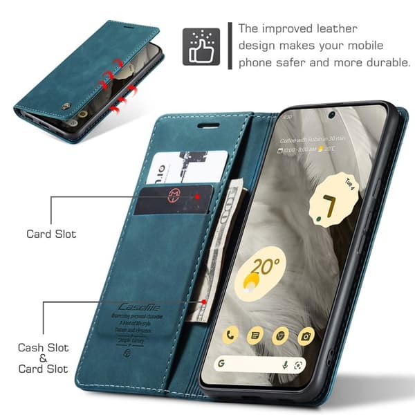 CASEME 013 Mobilskal till Google Pixel 8 Magnetiskt KonstLäder - Blå