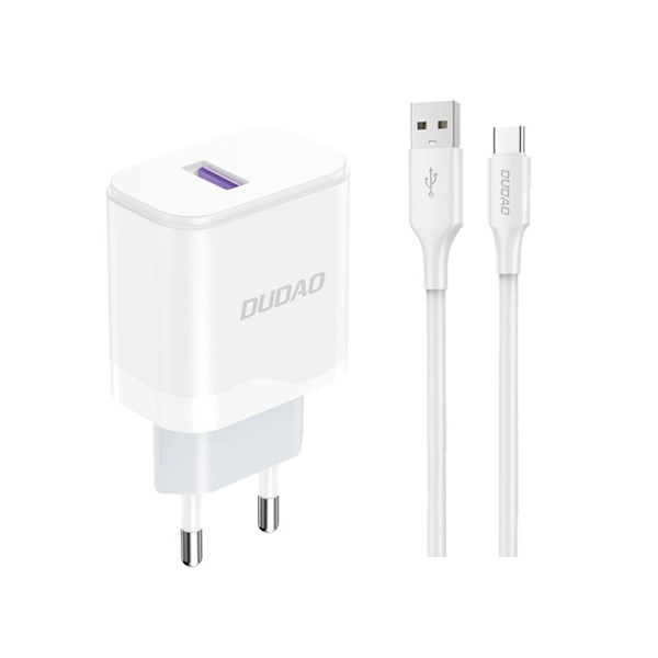 Dudao Väggladdare 18W Med USB-C Kabel - Vit Type C