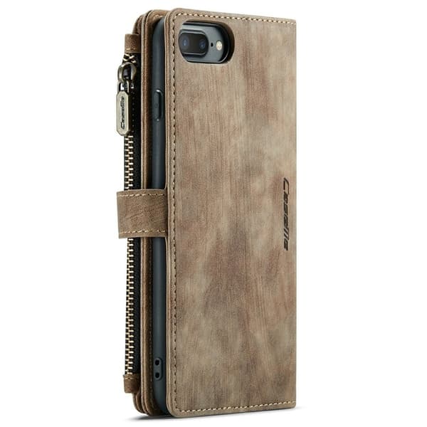 CASEME Konstläder Plånboksfodral för iPhone 6/7/8 Plus med rem - Brun