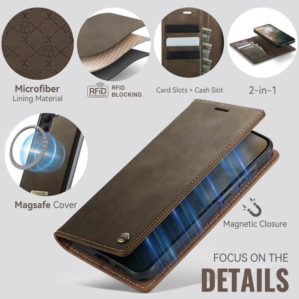 CaseMe Plånboksfodral för Samsung Galaxy S26 Magnetiskt Konstläder RFID - Kaffe