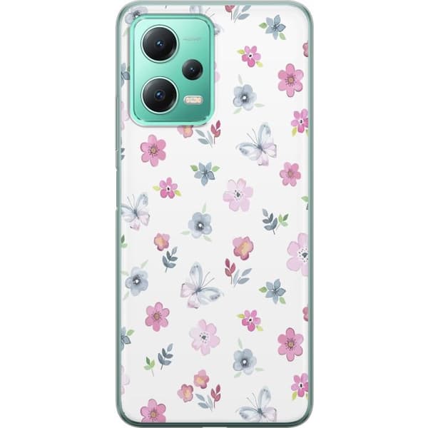 Telefontaske til Xiaomi Redmi Note 12 med blomster og sommerfugle