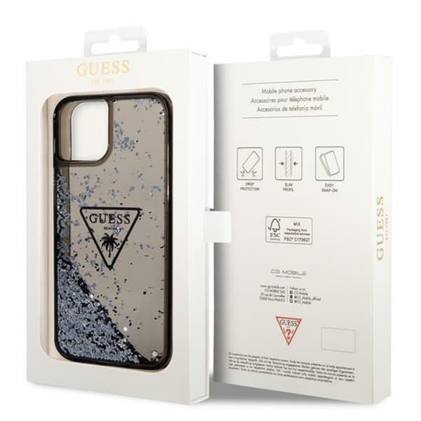 GUESS iPhone 14 Plus Skal Liquid Glitter Palm Collection - Sort Black
