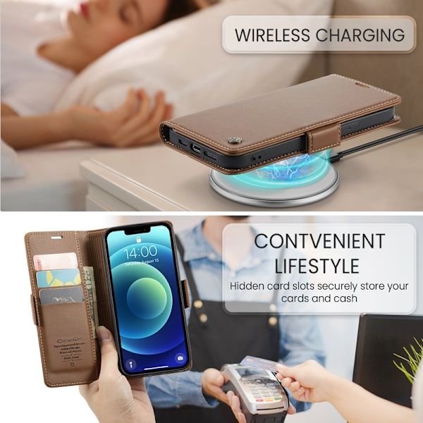 CASEME Plånboksfodral Konstläder för iPhone 12/12 Pro - Brun