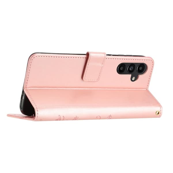 Samsung Galaxy S26 Plus Plånboksfodral Konstläder Blomma Prägling - Roséguld