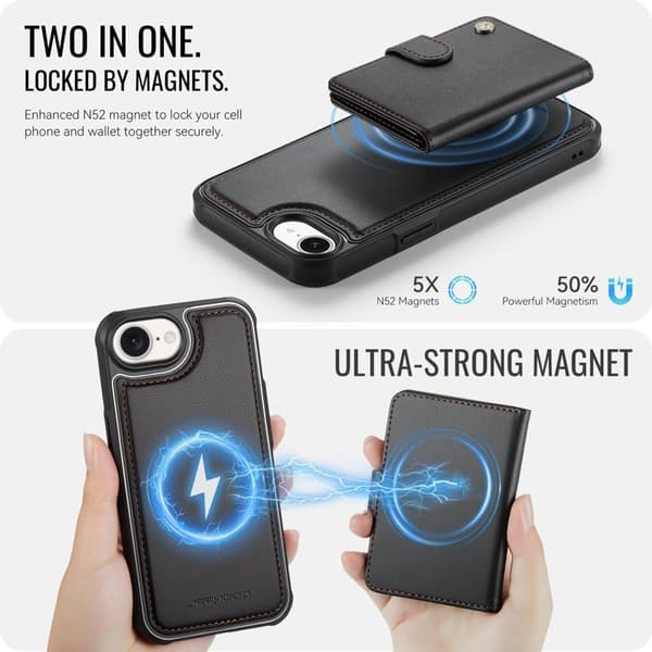 JEEHOOD J09 Mobilskal till iPhone 16e RFID Skydd Läder Svart
