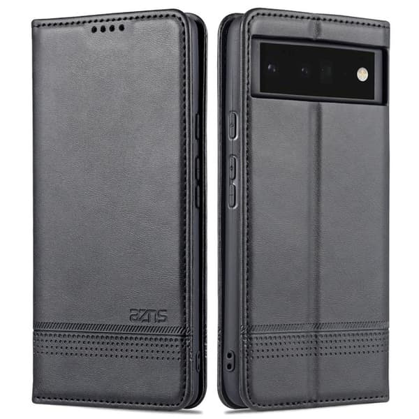 AZNS Smooth Design Konstläder Plånboksfodral för Google Pixel 6 Pro - Svart