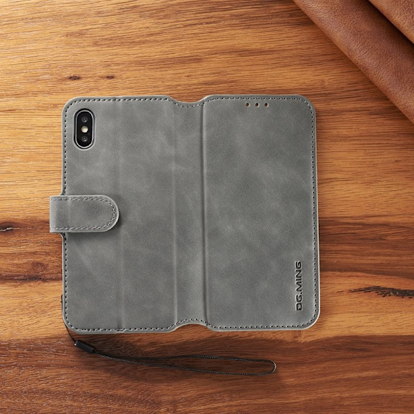 DG.MING Retro Konstläder Plånboksfodral för iPhone XS - Grå