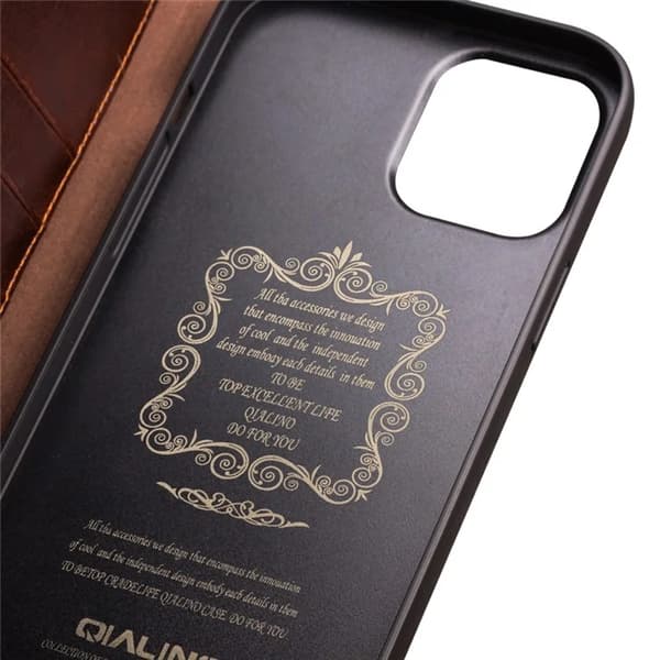 QIALINO iPhone 13 Plånboksfodral Äkta Läder Cowhide - Brun Brun