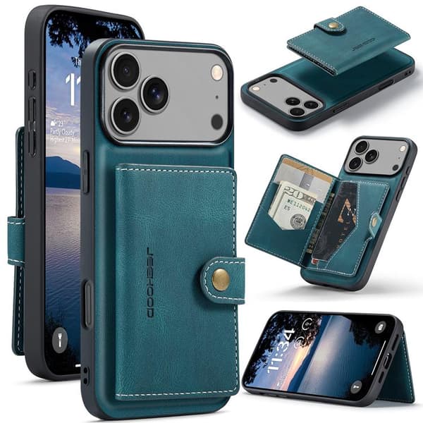 JEEHOOD iPhone 17 Pro Max Mobilskal KonstLäder Plast Avtagbar - Blå Blå