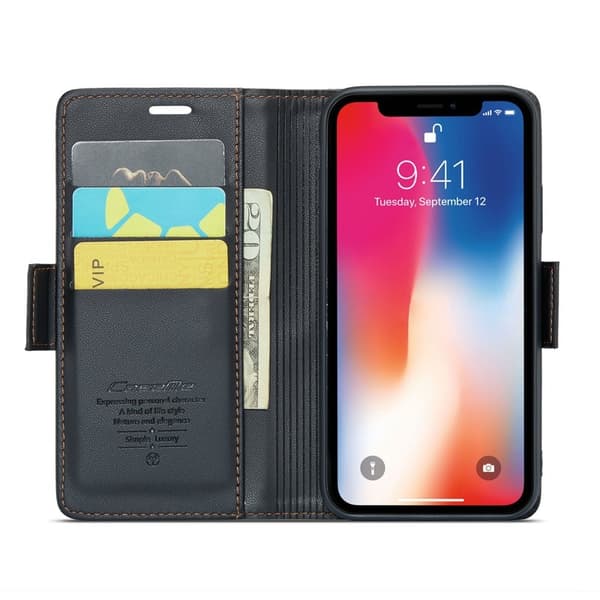 CASEME iPhone XS Max Plånboksfodral Konstläder RFID-Skydd Svart
