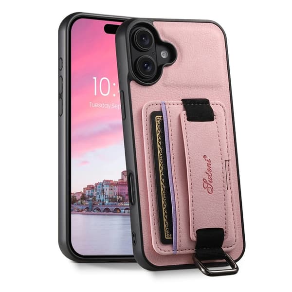 SUTENI Mobilskal till iPhone 16 Litchi Texture - Rosa Rosa