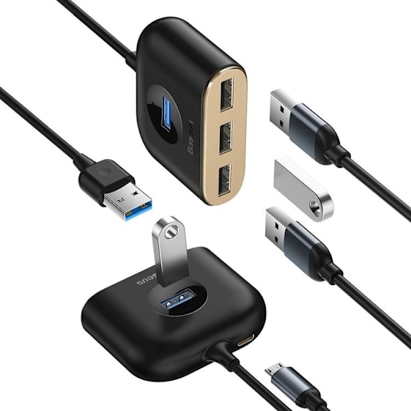 Baseus Square round 4 in 1 USB HUB Adapter - Svart Svart