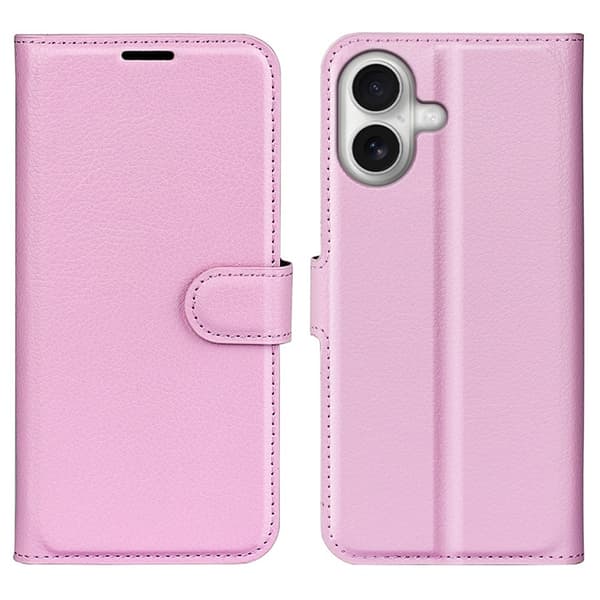 AMORUS iPhone 17 Konstläder Plånboksfodral Flipstativ Litchi - Rosa Rosa