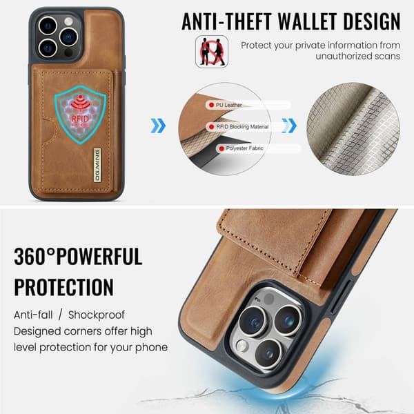 DG.MING M6 Series Mobilskal till iPhone 13 Pro Magnetiskt Plånboksfodral Brun