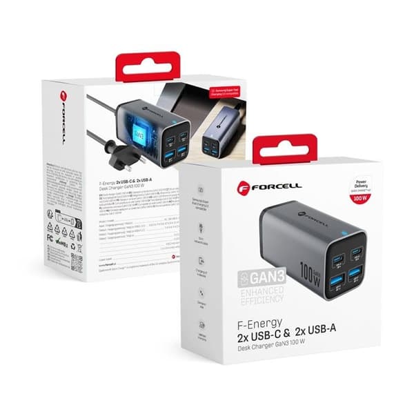 Forcell Snabbladdare 100W PD QC 4.0 GaN III SFC 2.0 5A Grå