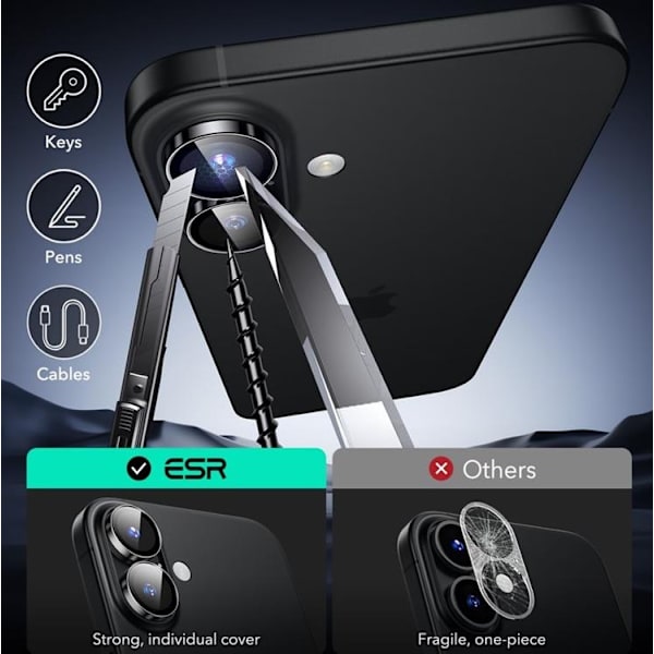 ESR iPhone 16/16 Plus Kamerafdæksel Armorite - Sort Black