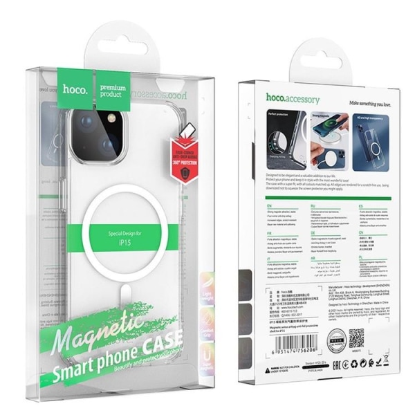 Hoco iPhone 15 Plus -mobiilikotelo Magsafe Anti-Fall - läpinäkyvä