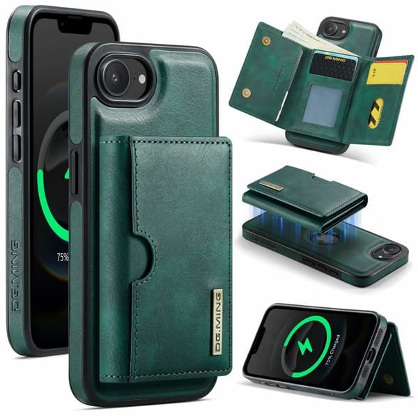 DG.MING M6 Series Mobilskal till iPhone 16e Magnetiskt Plånboksfodral Grön