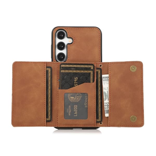 Plånboksfodral för Samsung Galaxy S26 Plus Tri-Fold Kickstand PU - Brun