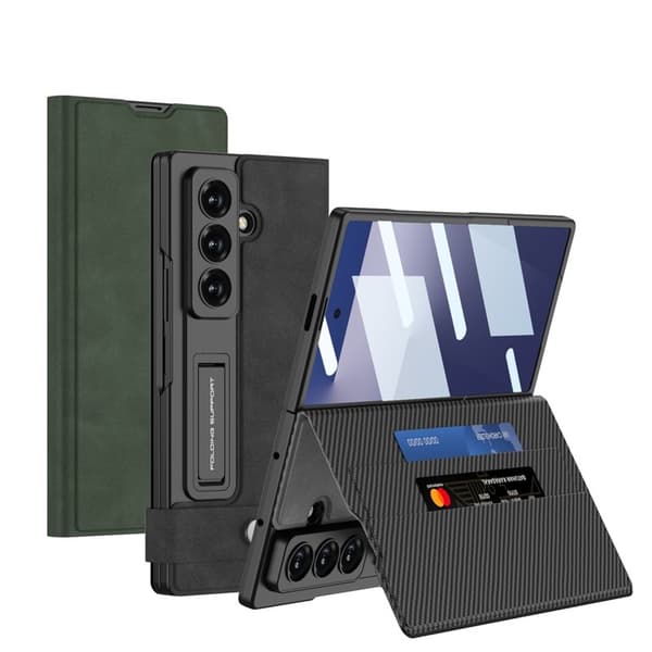 GKK Samsung Galaxy Z Fold7 Konstläder Plånboksfodral Matte PU + PC - Grå