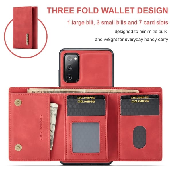 DG.MING M1 Series Magnetisk Tri-Fold Plånboksfodral Röd