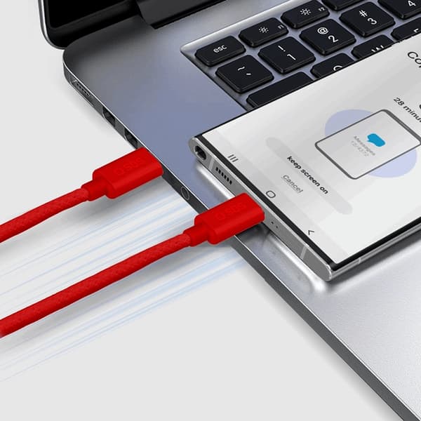 SBS USB-C - USB-C Kabel 1.5m 60W Braided - Röd Röd