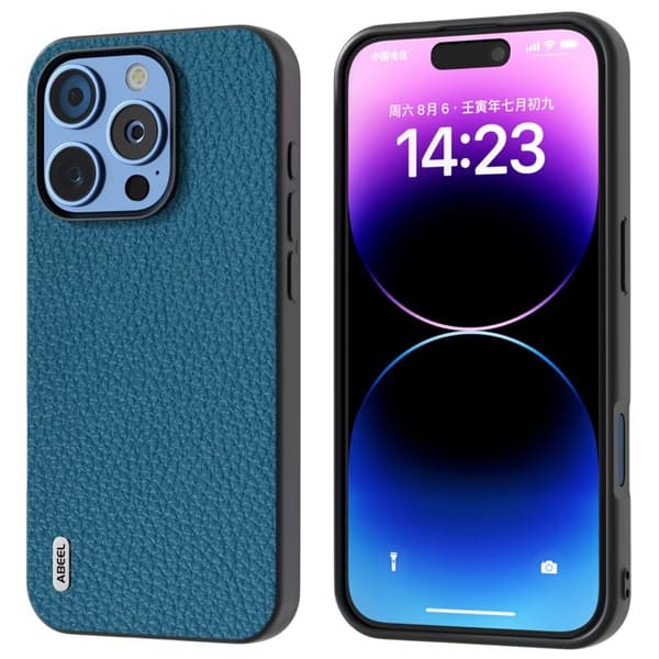 ABEEL Mobilskal till iPhone 16 Pro TPU + Äkta Läder Skydd - Blå