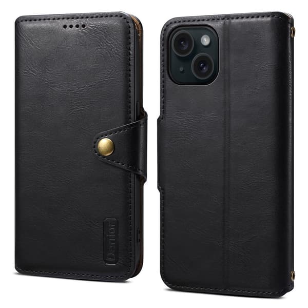 DENIOR iPhone 15 Plånboksfodral Konstläder Svart