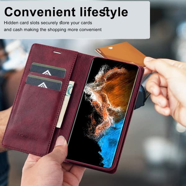 LC.IMEEKE Samsung Galaxy S23 Plånboksfodral Konstläder - Röd