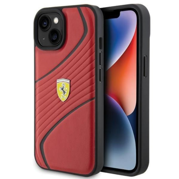 Ferrari iPhone 15 mobiltaske Twist Metal Logo - Rød