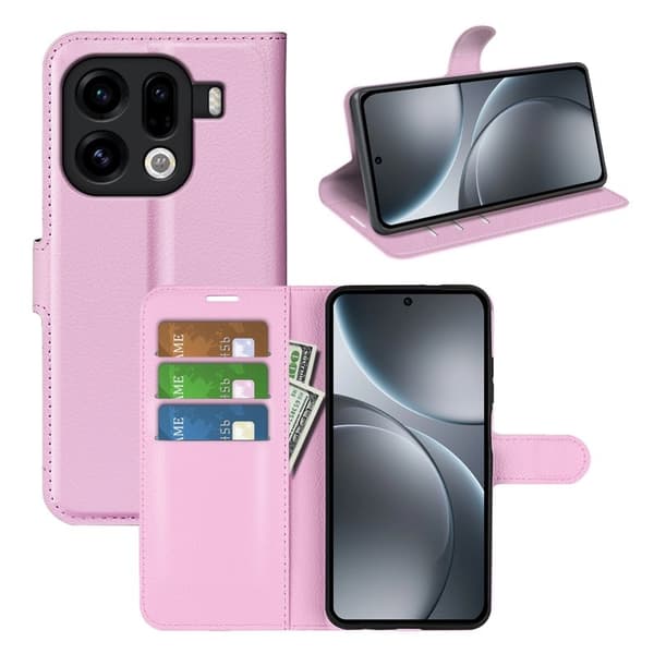 Litchi Oppo Find X9 Pro 5G Plånboksfodral Konstläder - Rosa
