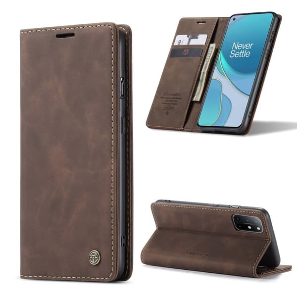CASEME 013 Auto-absorberande Konstläderplånboksfodral OnePlus 8T - Brun