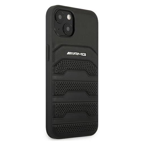 AMG Aito Nahkainen Debossed Lines Kuori iPhone 13 mini - Musta Black