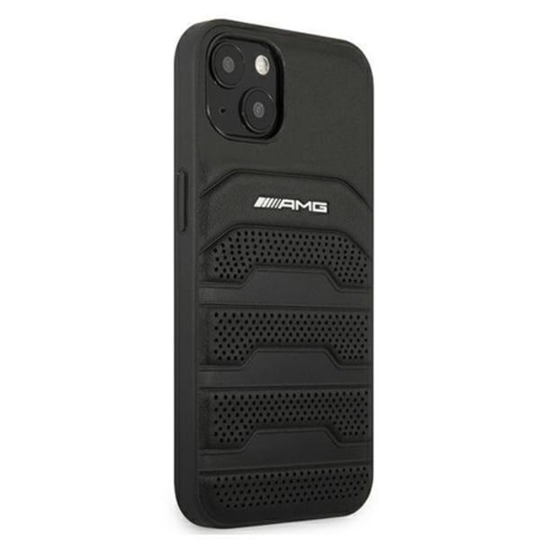 AMG Äkta Läder Debossed Lines Skal iPhone 13 mini - Svart Svart