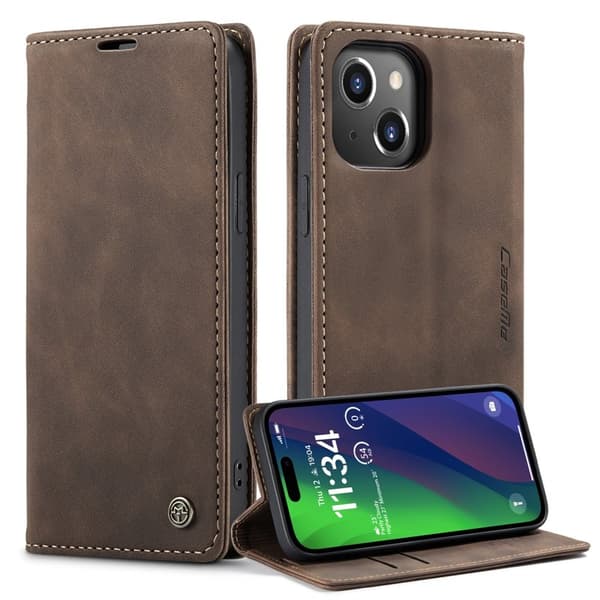 CASEME 013 iPhone 15 Plus Plånboksfodral Konstläder Ställ - Brun