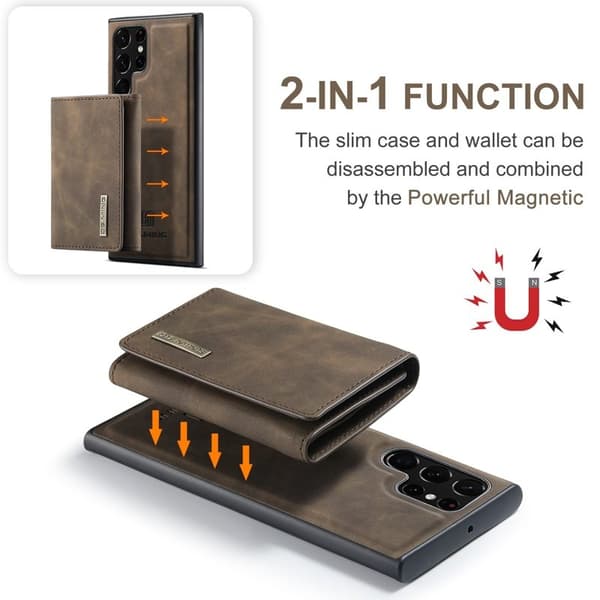 DG.MING M1 Konstläder Plånboksfodral för Samsung Galaxy S23 Ultra - Brun