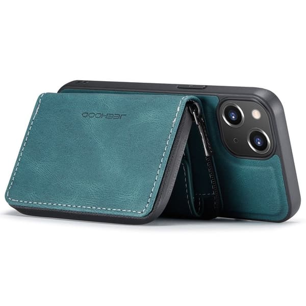 JEEHOOD ZippeRöd Plånboksfodral iPhone 14 Blå Konstläder TPU