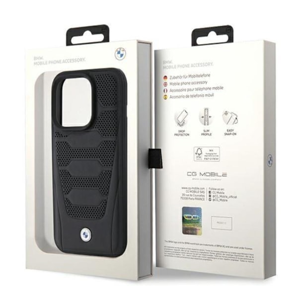 BMW iPhone 15 Pro Max -puhelinkotelo nahkainen Seats Pattern - Musta Black
