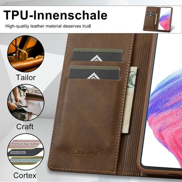 LC.IMEEKE Samsung Galaxy A54 5G Plånboksfodral Konstläder - Brun