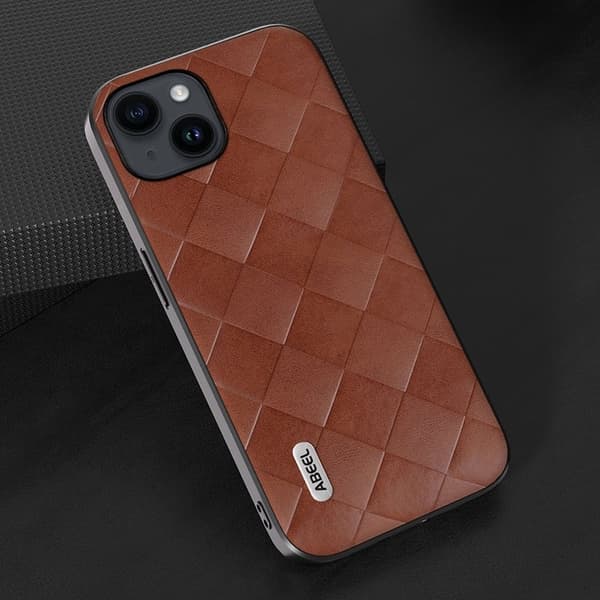 ABEEL Mobilskal till iPhone 15 Plus PU Läder PC+TPU Skydd Brun